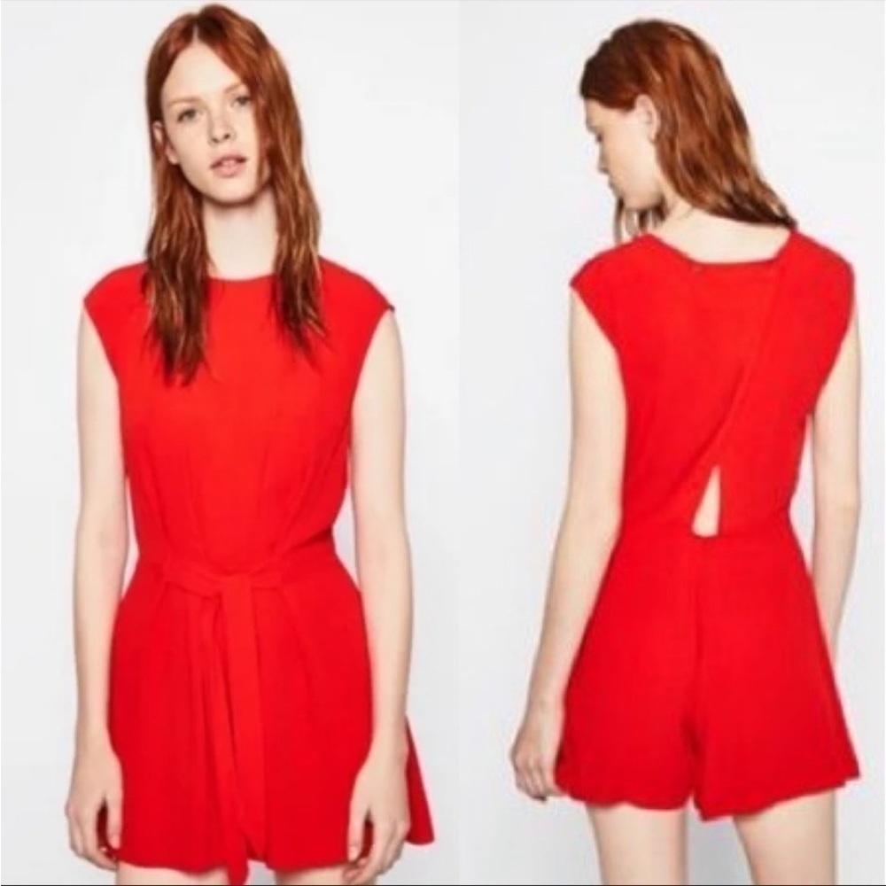Zara basic open back romper red size S